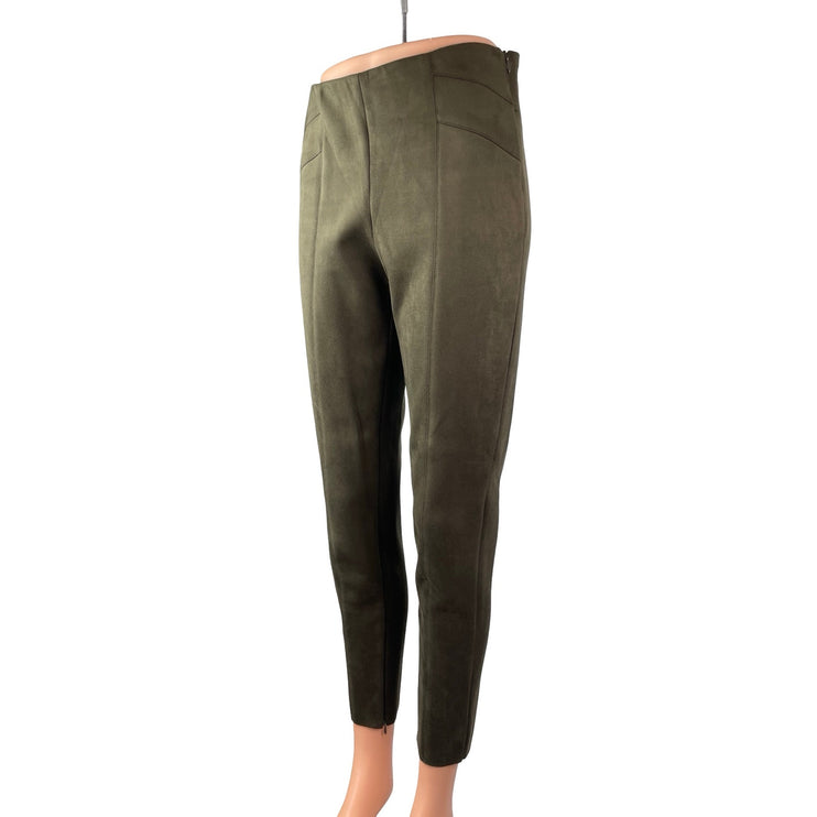 Zara Women's Olive Green Faux Suede High Rise Tapered Trousers Pants Size M