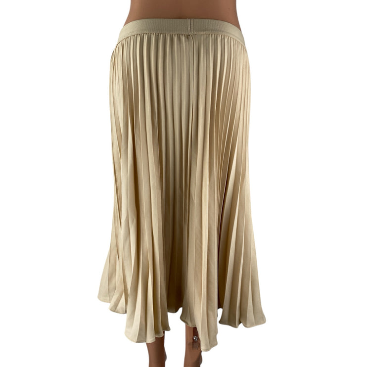 Grace Karin Womens Beige Satin Mid Waist Midi Pleated Flared A-Line Skirt Size S