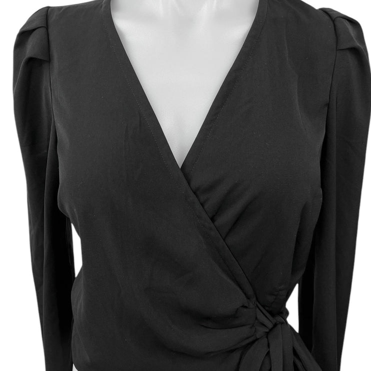 Abercrombie & Fitch Black Wrap Tie V-neck Long Puff Sleeve Smocked Blouse Top S