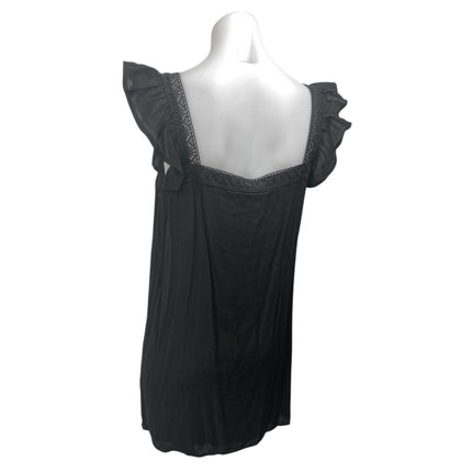 Lulus Black Lace Trim Square Neck Short Flutter Sleeve Mini Slip Dress Size S