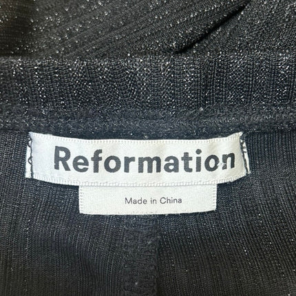 Reformation Women's Black Metallic Ribbed Knit Wide Leg Trousers Pants Size S