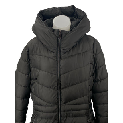 Tahari Womens Black Quilted Long Sleeve Hooded Fitted Puffer Parka Coat Jacket L