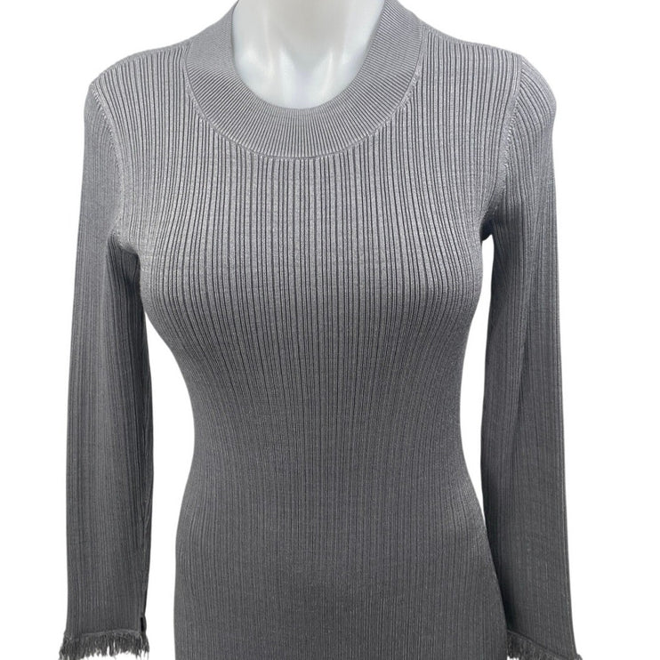 Club Monaco Gray Long Sleeve Crew Neck Ribbed Knit Midi Bodycon Sweater Dress S