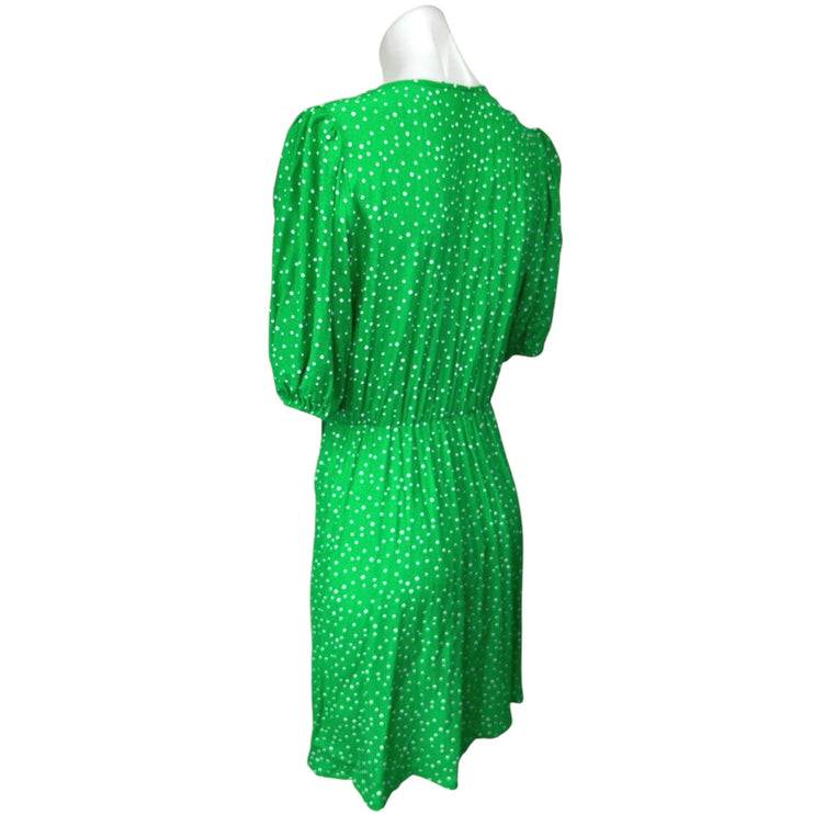 A New Day Green White Polka Dot Half Sleeve V Neck A Line Mini Wrap Dress Size S