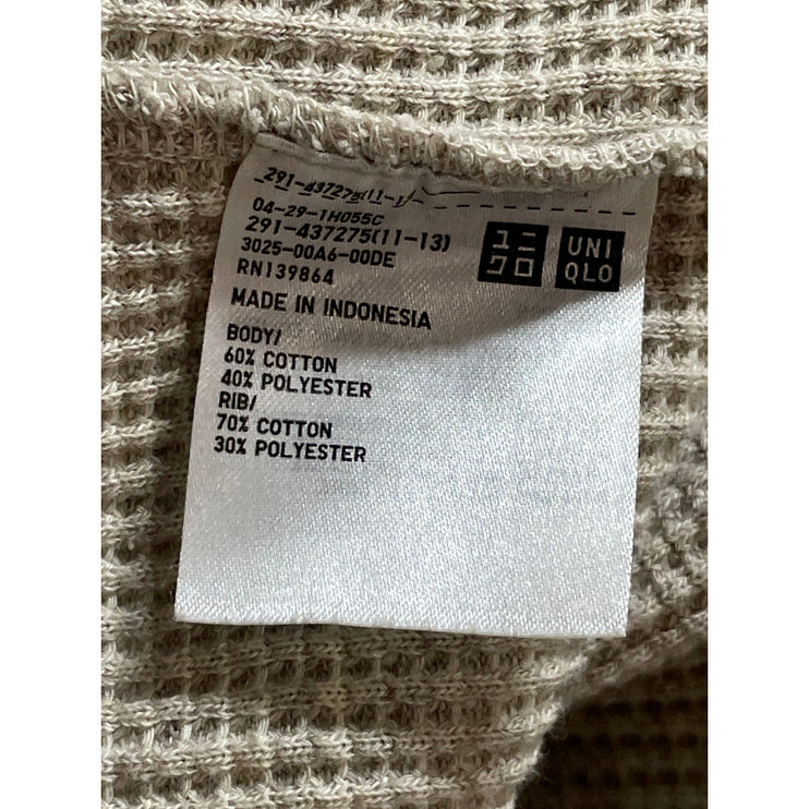 Uniqlo Beige Long Sleeve Waffle Knit Crewneck Thermal Mini Sweater Dress Sz XXS