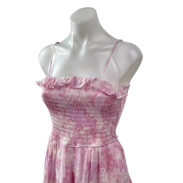 ROWA Pink Floral Ruffle Smocked Sleeveless Pleated Cami Romper Shorts Size S