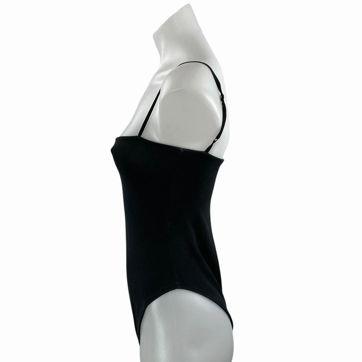 Areyouami Women's Black Sleeveless Cami Adjustable Square Neck Bodysuit Top Sz M