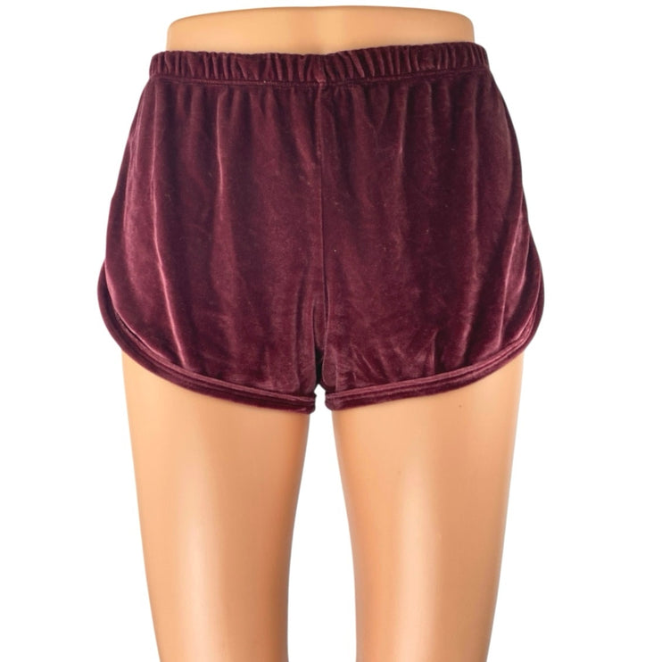 John Galt Burgundy Maroon Velvet Velour Mini Elastic Waist Lounge Shorts Size S