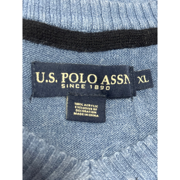 US Polo Assn Men's Blue Long Sleeve V Neck Knit Logo Acrylic Sweater Top Size XL