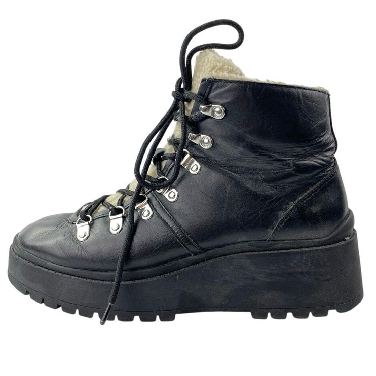 Aqua Miranda Women's Black Lace Up Round Toe Lug Sole Faux Fur Hiker Boots 8