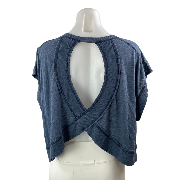 Free People FP Movement My Time Navy Blue Cutout Back Loose T Shirt Tee Size XS