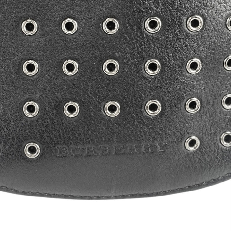 Burberry Black Eyelet Leather Metal Studded Zip Adjustable Crossbody Handbag OS