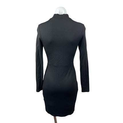 H&M Women's Black Twist Front Cut Out Mock Neck Long Sleeve Mini Bodycon Dress 4