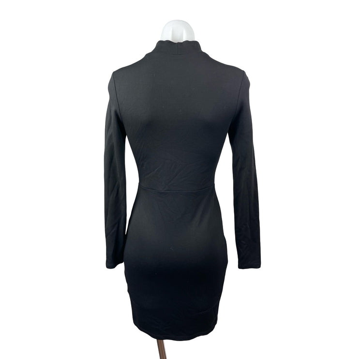 H&M Women's Black Twist Front Cut Out Mock Neck Long Sleeve Mini Bodycon Dress 4