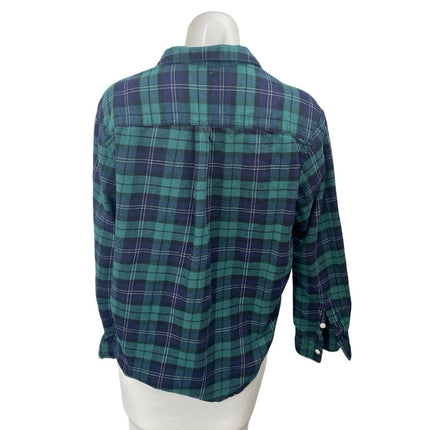 Gap Body Women's Green Blue Plaid Flannel Long Sleeve Button Down Shirt Top Sz S