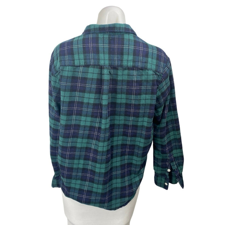 Gap Body Women's Green Blue Plaid Flannel Long Sleeve Button Down Shirt Top Sz S