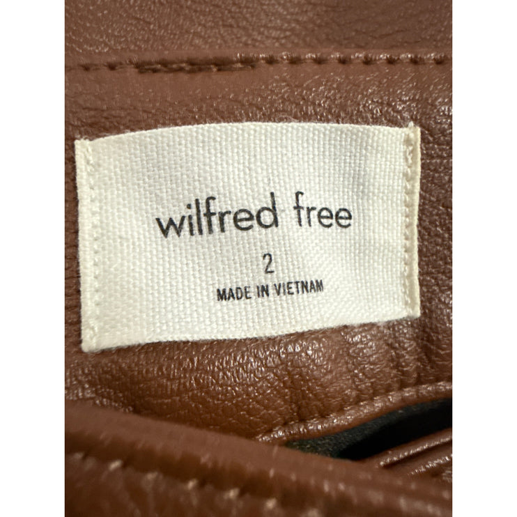 Aritzia Wilfred Free Women's Brown Faux Leather Vegan Carpenter Trousers Pants 2