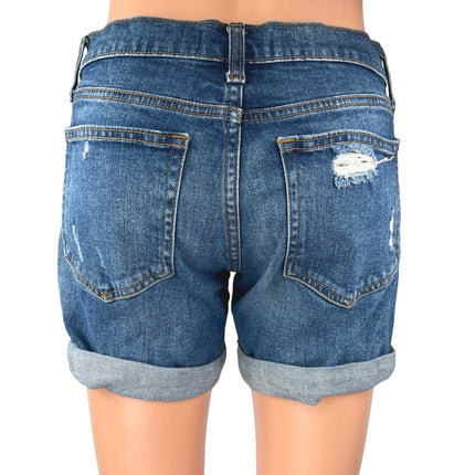 Gap 1969 Women's Blue Distressed Mid Rise Pockets Cuffed Denim Jeans Shorts 25