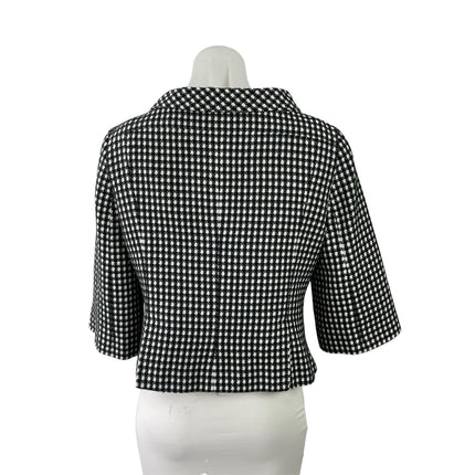Ann Taylor Women's Black White Gingham Checkered 3/4 Sleeve Blazer Coat Jacket 8