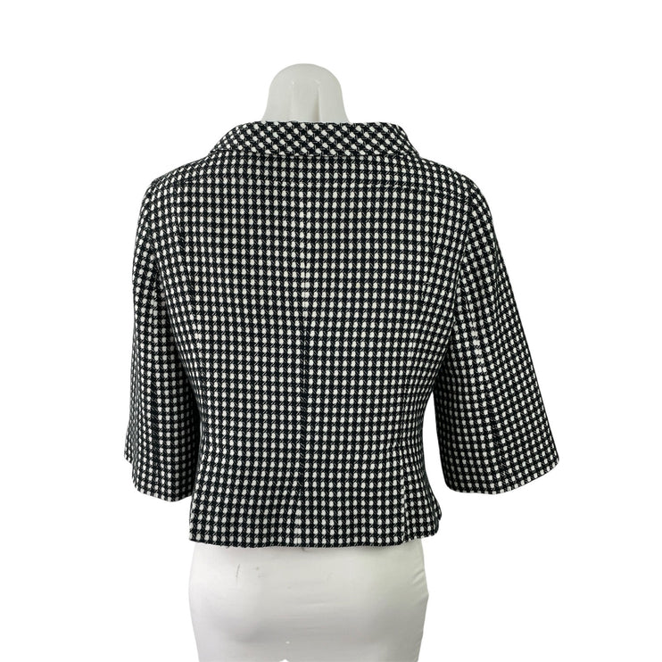 Ann Taylor Women's Black White Gingham Checkered 3/4 Sleeve Blazer Coat Jacket 8