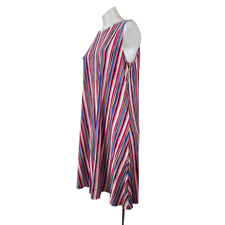 Nine West Multicolor Pink Sleeveless Striped Round Neck Mini A Line Dress Sz 12