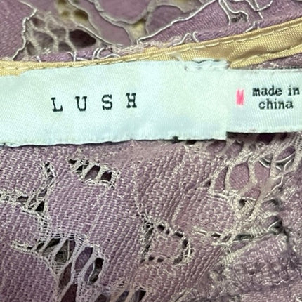 Lush Purple Floral Lace Sheer Short Sleeve Crew Neck Mini Fit & Flare Dress Sz M