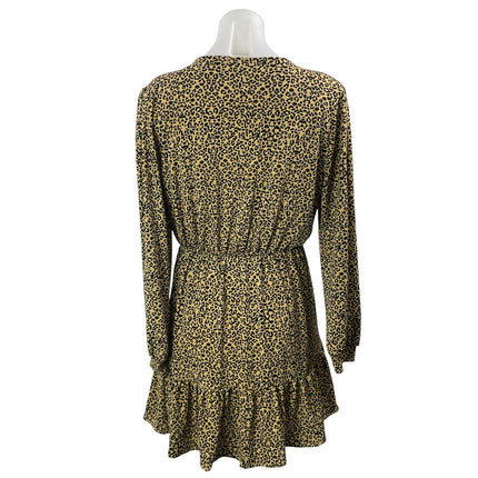 MNG Mango Brown Black Long Sleeves Leopard Print Tiered Faux Wrap Mini Dress 4