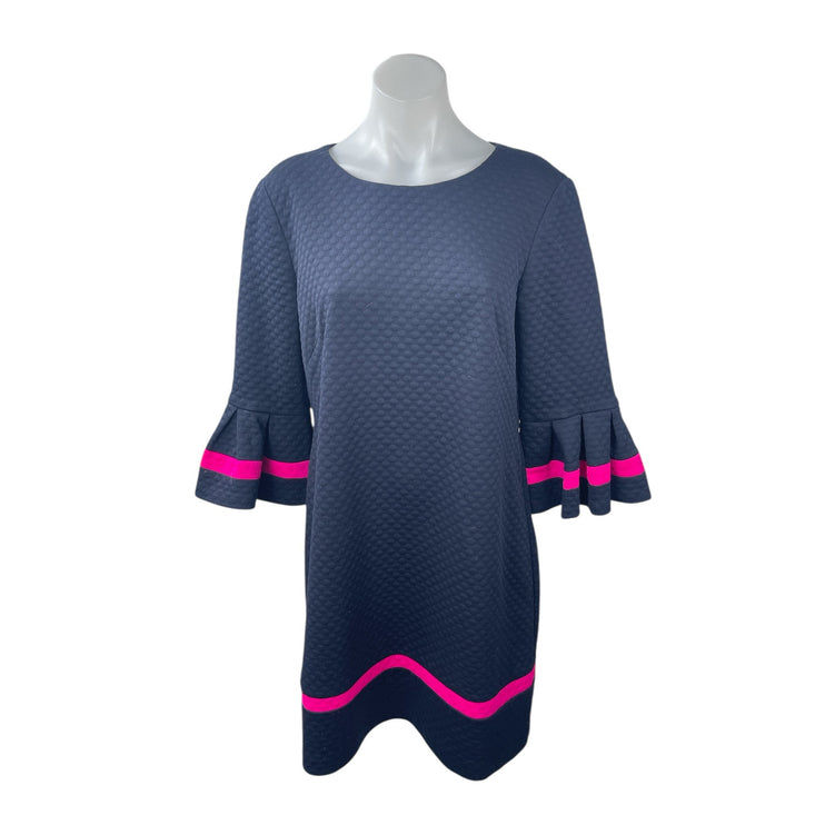 Eliza J Women's Blue Quilted Ruffle Bell Sleeve Midi Flare A-Line Shift Dress 12