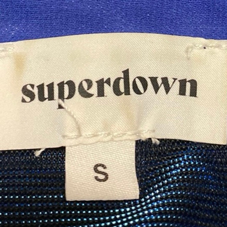 Superdown Womens Blue Metallic Mesh Long Sleeve Sheer Button Down Shirt Top Sz S