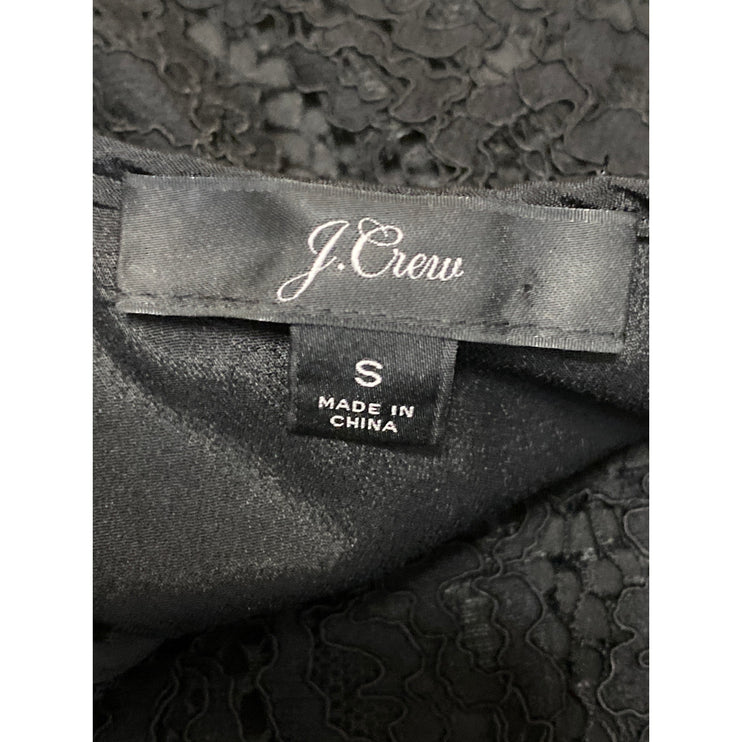 J.Crew Women's Black Floral Lace Keyhole Round Neck Short Sleeve Blouse Top Sz S