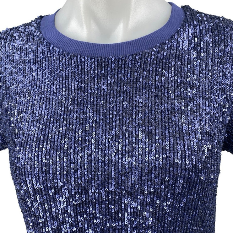NEW Elliott Lauren Blue Short Sleeve Sequin Crew Neck T Shirt Blouse Top Size XS