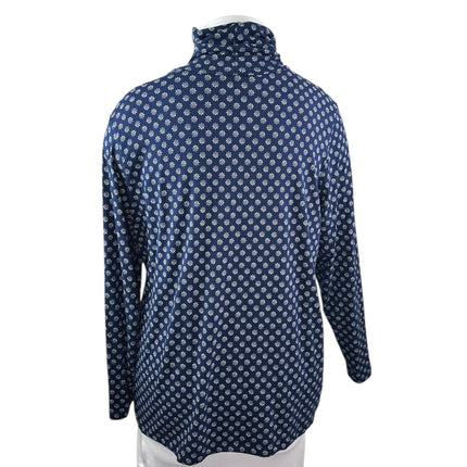 Lands' End Women's Blue Floral Print Turtleneck Long Sleeve Shirt Blouse Top 2XL