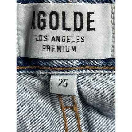 Agolde Blue Light Wash High Rise Frayed Raw Hem Cutoff Boyfriend Denim Shorts 25