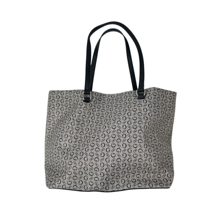 Guess Gray Black Monogram Jacquard Logo Removable Pouch Shopper Tote Bag OS
