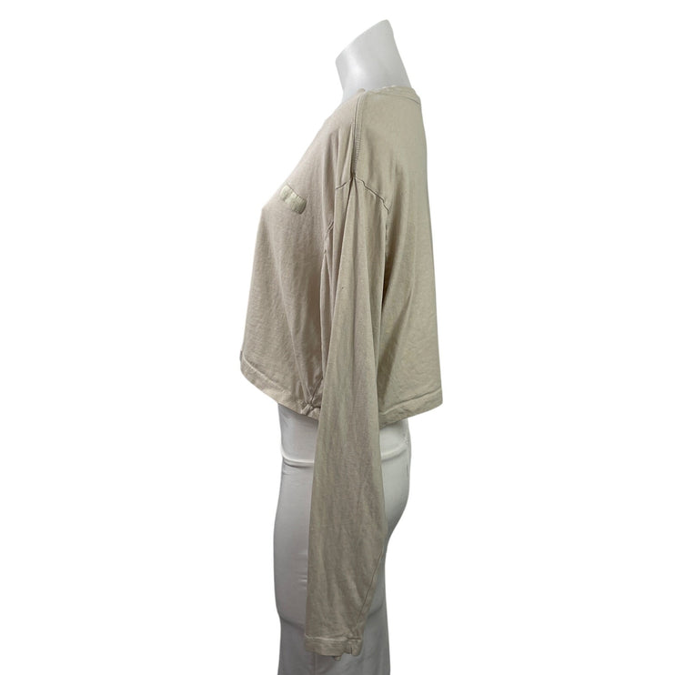 Set Active Women's Beige Long Sleeve Boxy Yoga Workout Athletic Crop Top Size M