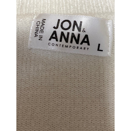 Jon & Ana Women's Cream Long Sleeve Crew Neck Button Up Cardigan Sweater Top L