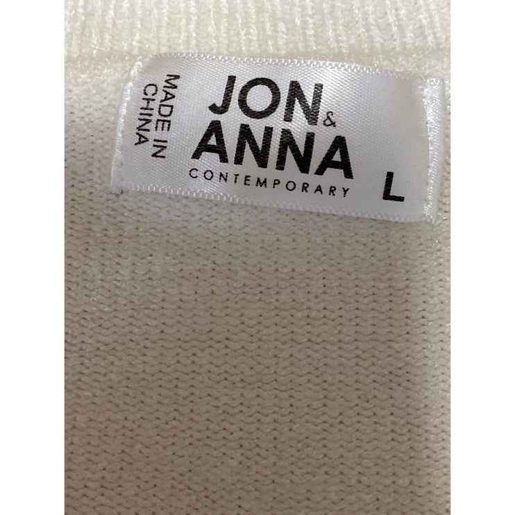 Jon & Ana Women's Cream Long Sleeve Crew Neck Button Up Cardigan Sweater Top L