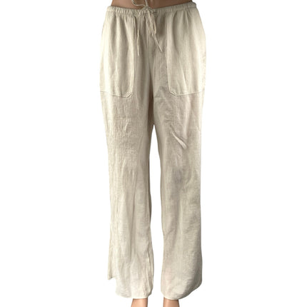 NEW Zara Beige Crinkled Textured Wide Leg High Waist Trousers Lounge Pants Sz S