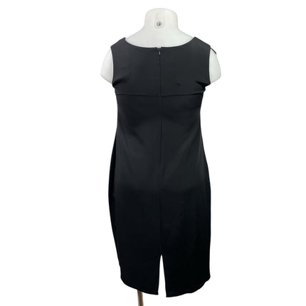 E Emelle Design Black Sleeveless Silk Crepe Scoop Neck Midi Sheath Dress L/XL