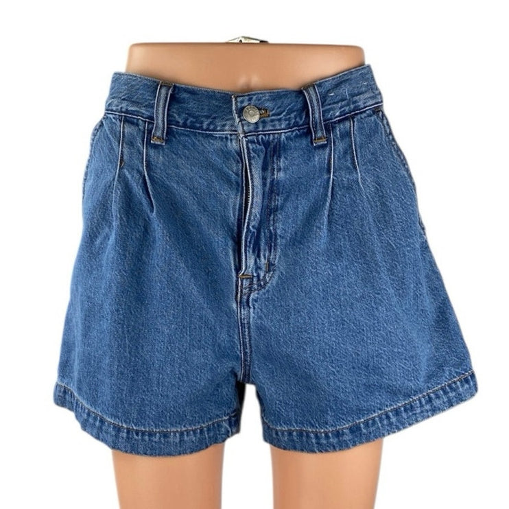 Madewell Women's Blue High Waisted Pleated A Line Mini Denim Jean Shorts Size 29