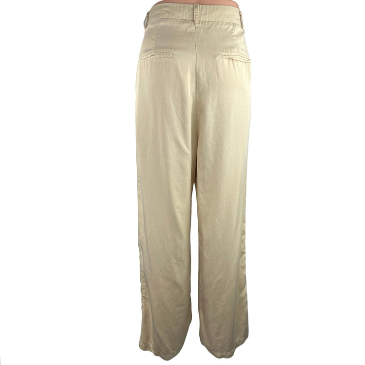 Et Clet Cream High Rise Pleated Career Cozy Ankle Wide Leg Trouser Pants Size M