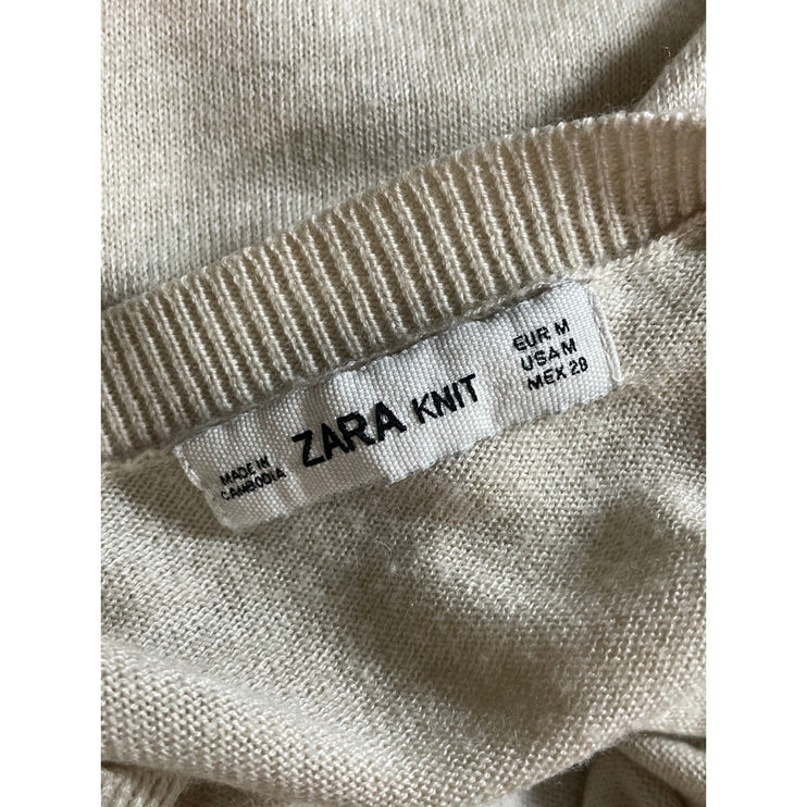 Zara Women's Beige Front Seam Knit Long Sleeve Midi Sheath Sweater Dress Size M