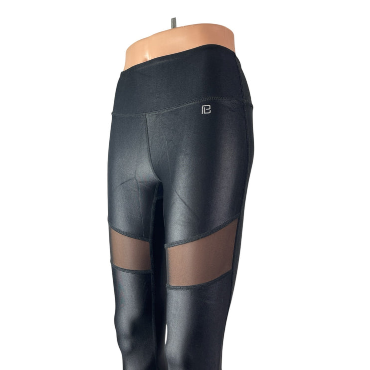Body Language Women's Black Coated Mesh Trim Yoga Athletic Leggings Pants Size S