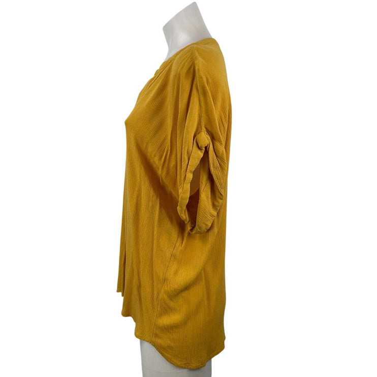 H&M Women's Mustard Yellow Short Sleeve V Neck Henley Blouse Shirt Top Size 10