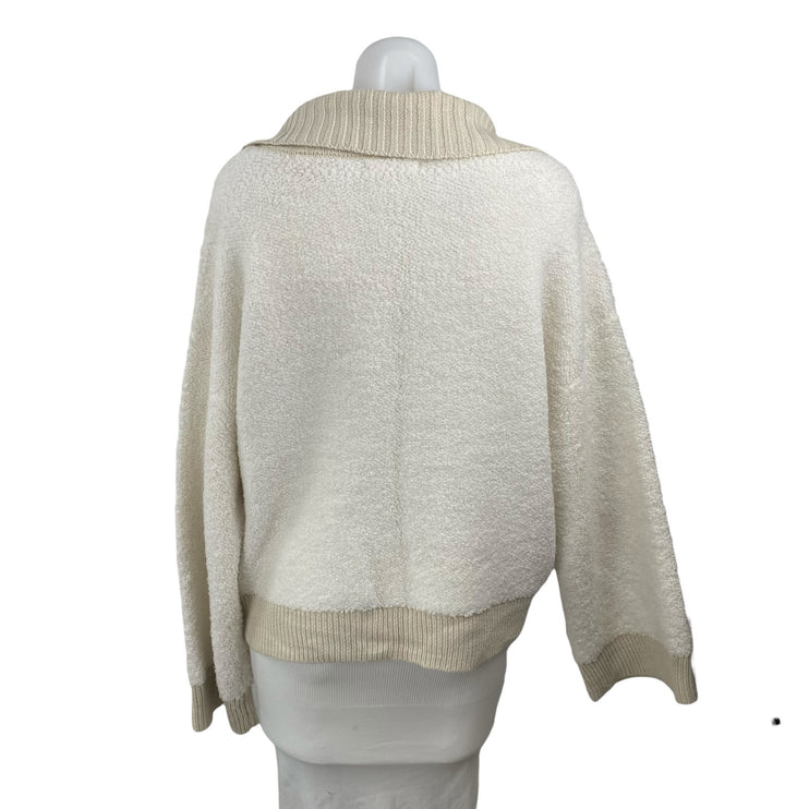 By Together Cream Beige Fleece Long Sleeve Knit Polo Sweatshirt Sweater Top Sz M