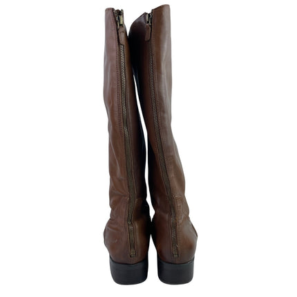 Franco Sarto Womens Brown Leather Zip Up Almond Toe Knee-High Tall Boots Size 10
