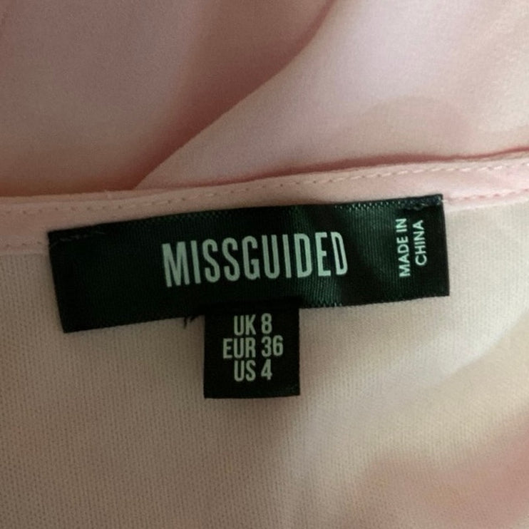 Missguided Pink Deep V Long Sleeve Elastic Wait Cropped Blouse Top Size 4