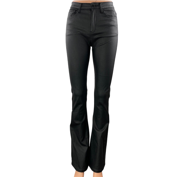 Edikted Women's Black Coated High Rise Slim Bootcut Flared Denim Jeans Size M