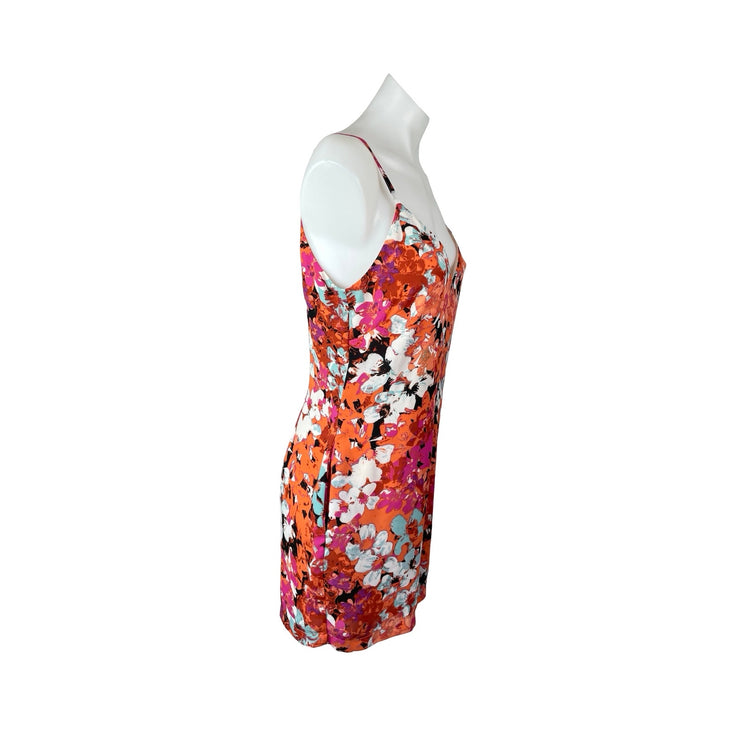 Design Lab Coral Floral Sleeveless V Neck Pocket Cami Tank Romper Shorts Size S