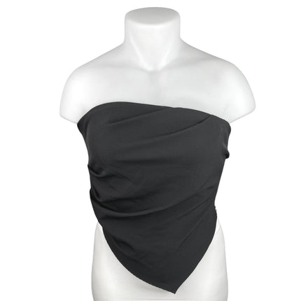 Zara Black Sleeveless Strapless Asymmetric Ruched Bandeau Tube Crop Tank Top XL